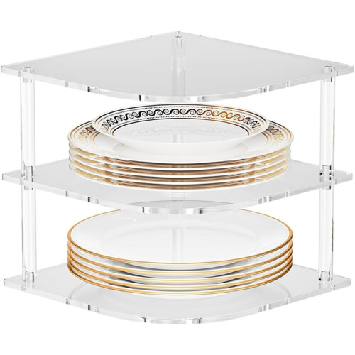 Kitchen Cabinet Corner Shelf Organizer Stackable Vertical Rack for Bowls and Tableware Storage 2