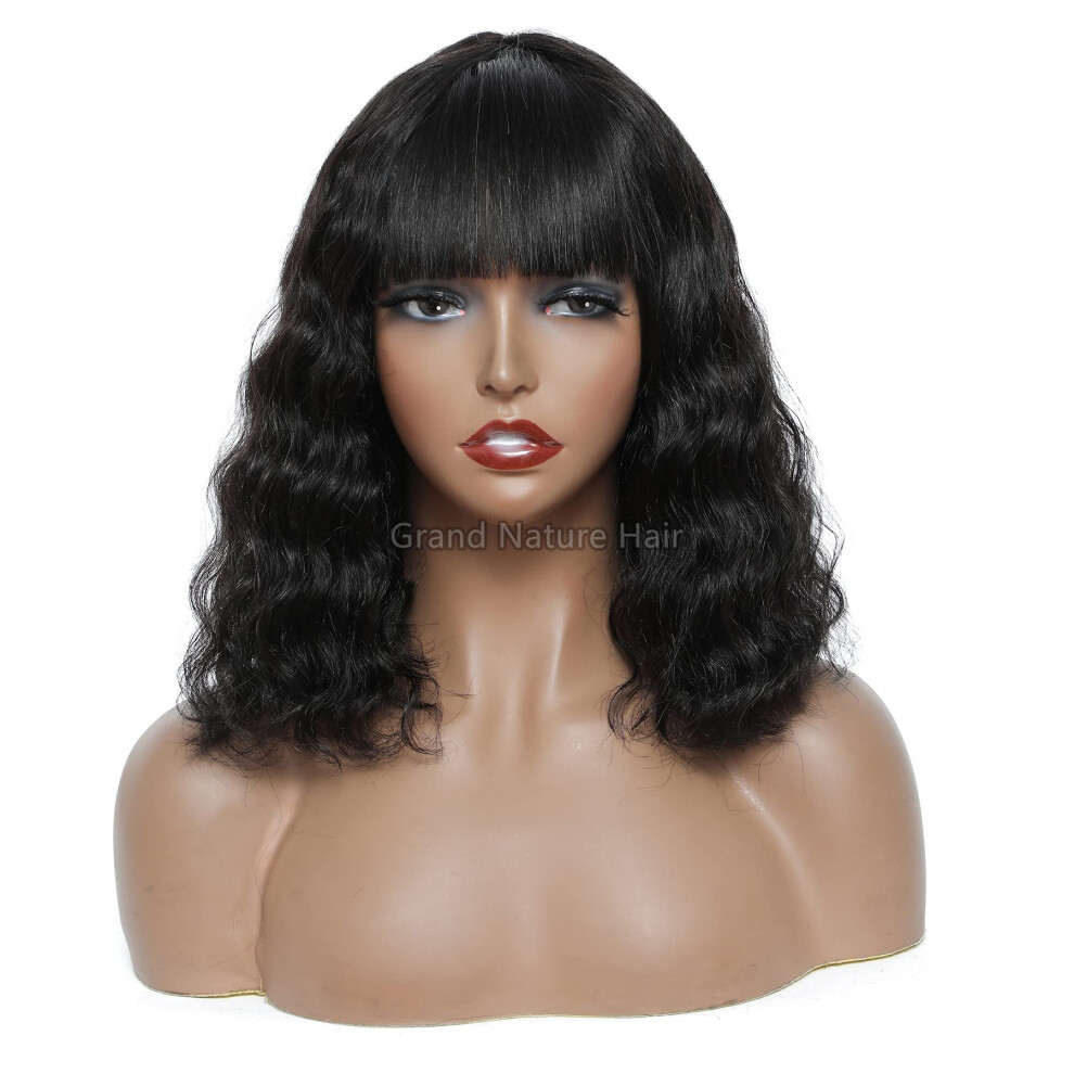 Unisex Black Bob Wig Human Hair With Bangs Wet And Wavy Chin Length Glueless Short Bob Wig For Women