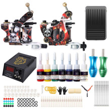 Professional Complete Tattoo Machine Kit with Dual Coil Machines and LCD Power Supply TK2162