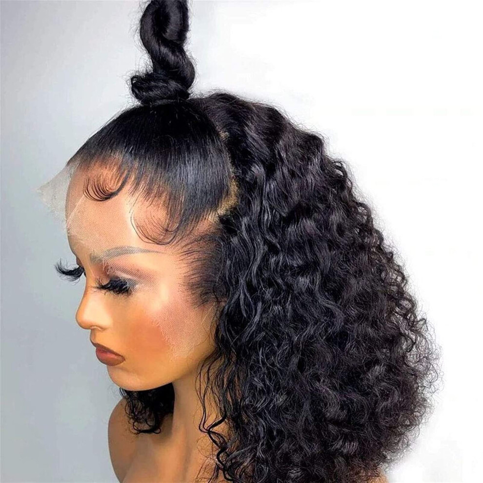 Unisex 13X4 Lace Front Human Hair Wig 12 Inch Curly Bob Style Brazilian Virgin Hair Pre Plucked 180% Density