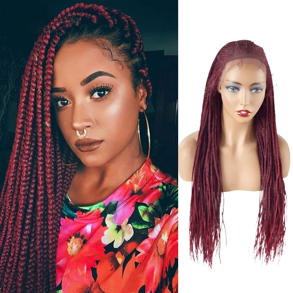 Long Braided Lace Front Wig with Baby Hair, 30 Inch Synthetic Twist Cornrow Style for Black Women