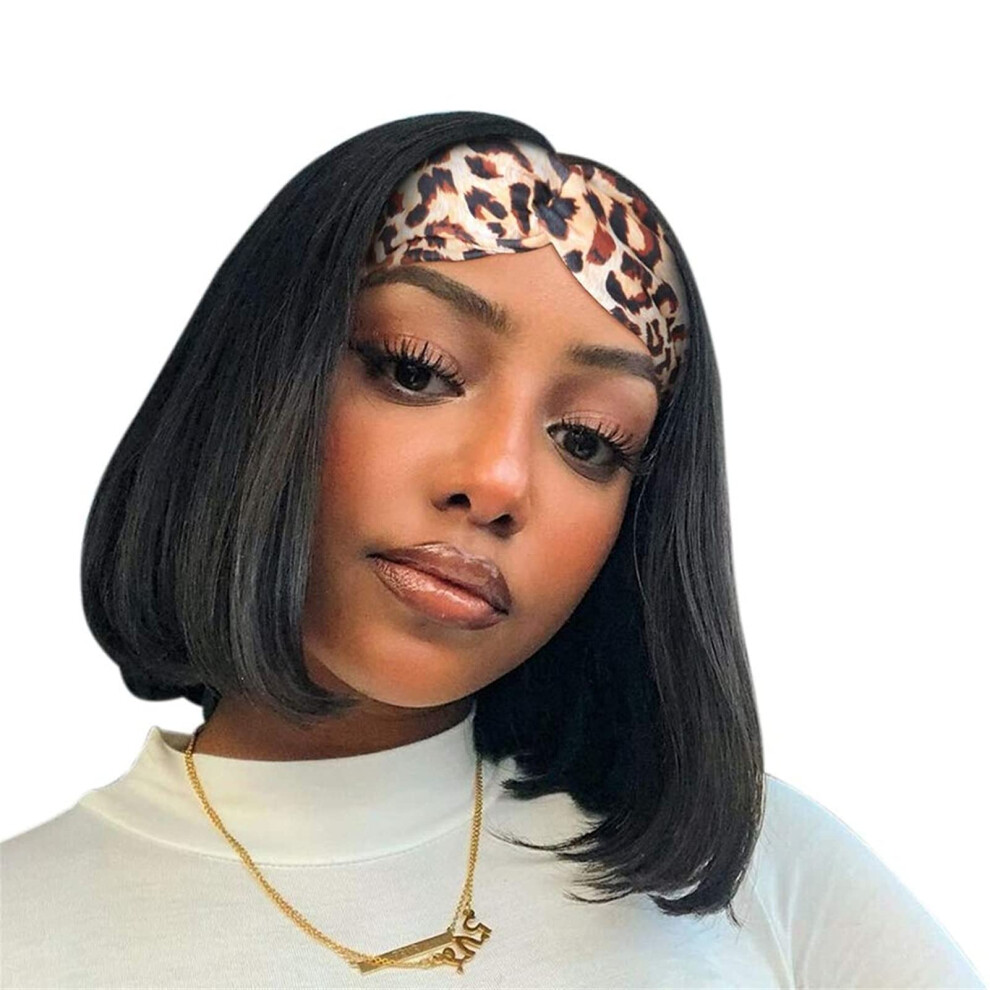 Unisex Headband Human Hair Wig Short Bob Brazilian Virgin Glueless 150 Density 8 Inch For Women