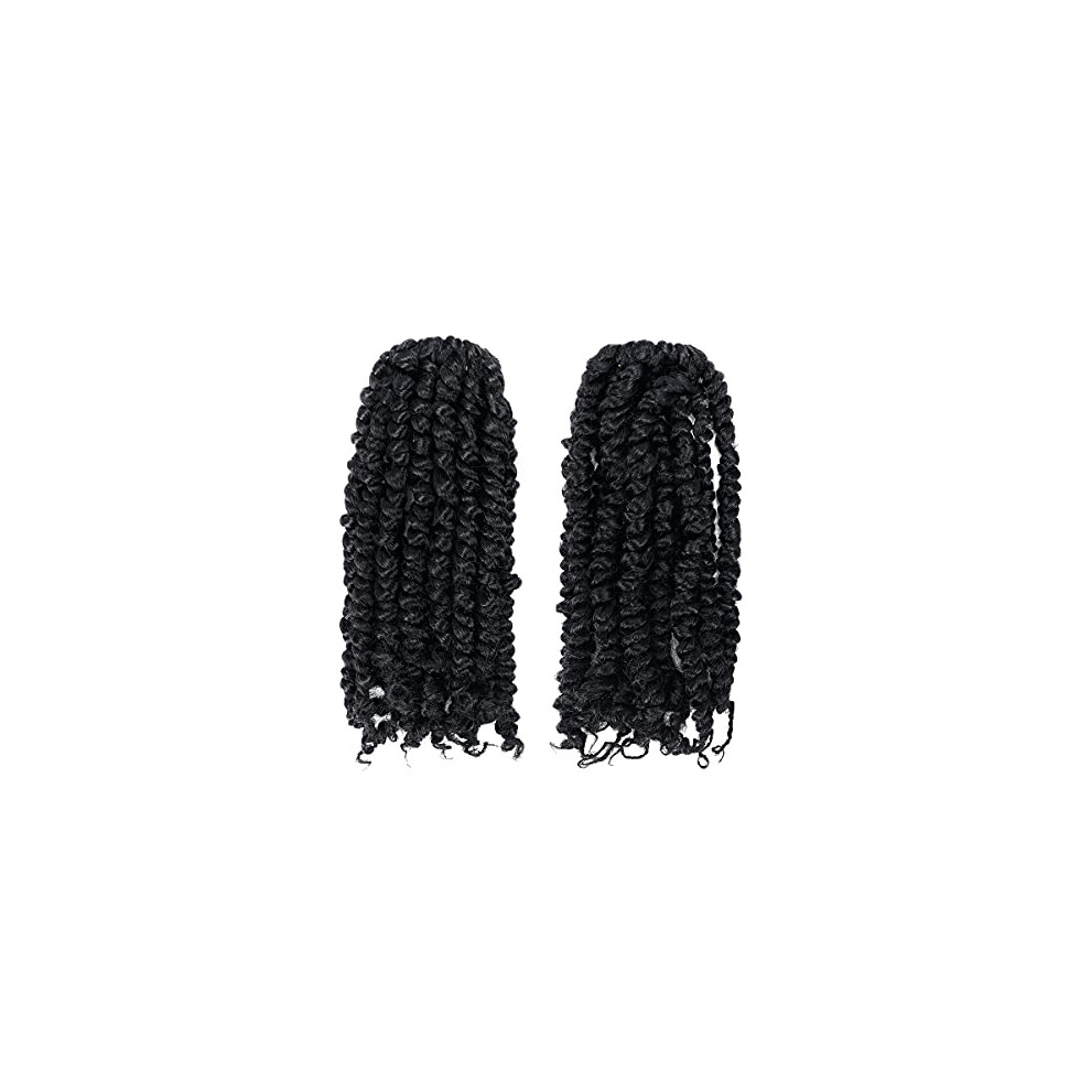 Unisex Passion Twist Hair 8 Inch Pretwisted Crochet Braids For Women, Synthetic Extensions, 1B Color