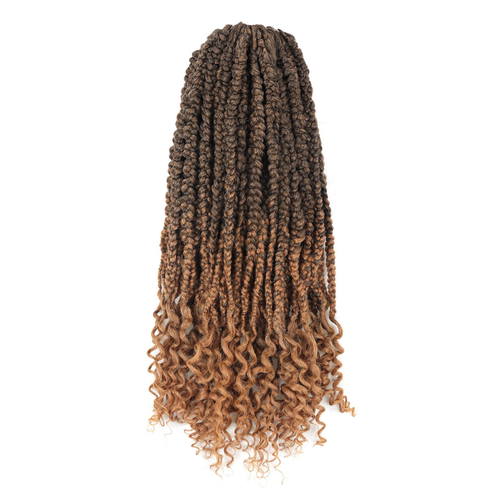 Unisex Black,Gold 24 Inch Ombre Gold Crochet Braiding Hair Extensions, Prestretched Curly Ends, Bohemian Goddess Box Braids For Black Women, 7 Packs