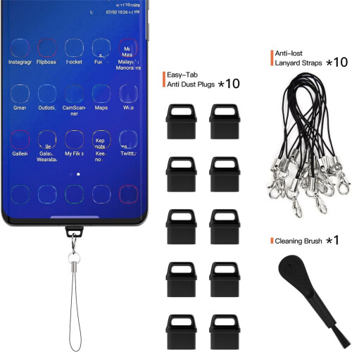 Kit de limpeza de portas USB-C para celulares com corda e escova, compatível com smartphones e tablets. 2