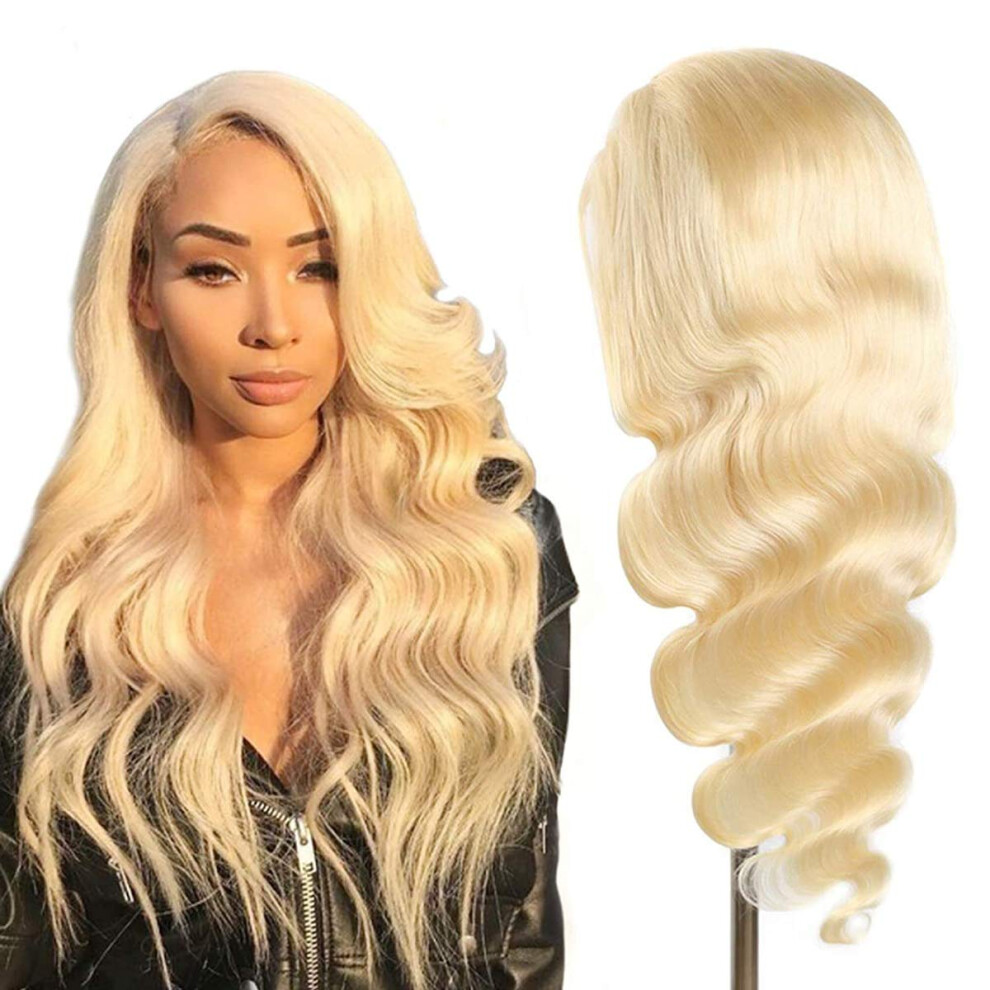 Unisex 613 Blonde Wig Brazilian Human Hair 4X4 Lace Closure Body Wave Preplucked 20 Inch Dyable