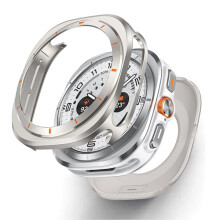 Capa de liga de alumínio com moldura protetora de tela, compatível com Samsung Galaxy Watch7 Ultra de 47 mm, laranja titânio.
