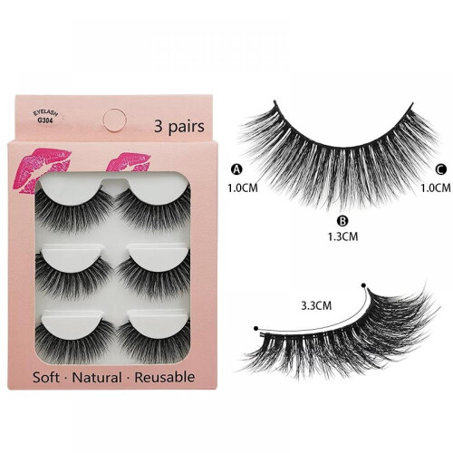 Ψεύτικες βλεφαρίδες Fluffy3D Faux Mink Lashes Wispy Lashes Σετ 3 ζευγών, μακριές και χοντρές 2