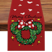 Vrolijke kerstmuis-tafelloper met rode kerstdecoratie met stippen, strikken en sterren, feestartikelen in landelijke stijl, 13x36 inch