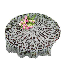 Față de masă rotundă din bumbac croșetat cu dantelă, bej, vintage, țesut, pentru masă de bucătărie