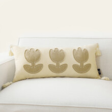 Cojín decorativo Phantoscope con apliques de flores de Pascua y borlas para el hogar, sofá, sala de estar, dormitorio, 30,5 x 70 cm, color beige, 1