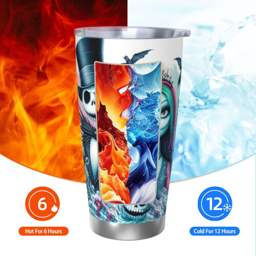 Ποτήρι ταξιδιού Nightmare Before Christmas 20oz, από ανοξείδωτο ατσάλι, καπάκι που δεν χύνεται, 1