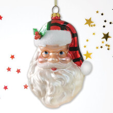 Allegra testa di Babbo Natale in vetro scintillante, ornamento natalizio