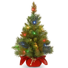 2ft Pre-lit Mini Christmas Tree with LED Lights, Battery Operated Xmas Pine Tree, Burlap Base for Table Desk Decor