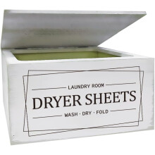 Dryer Sheets Holder with Lid - Rustic Vintage Laundry Organizer, Compatible with Dryer Ball Pods & Fabric Softener, White Dispenser Box