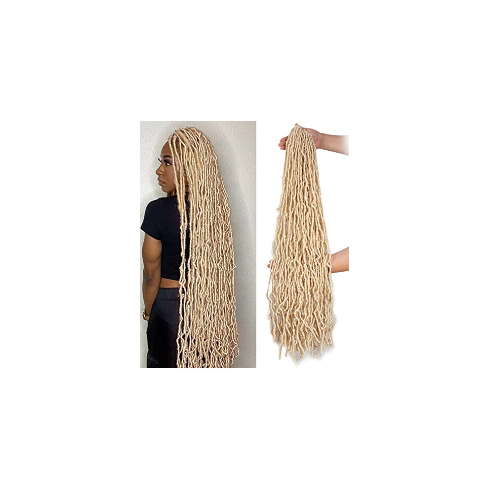 Unisex 36 Inch Faux Locs Crochet Hair Prelooped Long Braids 613# Soft Wavy Extensions