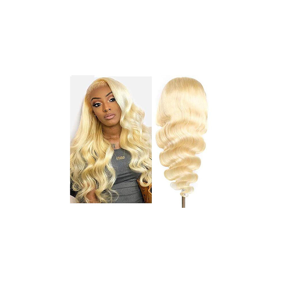 Unisex 613 Blonde Lace Closure Wig Human Hair Body Wave 4X4 Brazilian Remy 12 Inch With Baby Hair