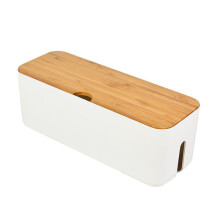 Boîte de rangement pour câbles - Boîte de gestion des câbles avec couvercle en bois et attaches, compatible avec hub USB, multiprises et câbles