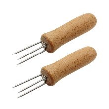 2 tenedores para maíz, tenedores para comida con mango de madera, tenedores para barbacoa, tenedores para restaurante, utensilios de cocina