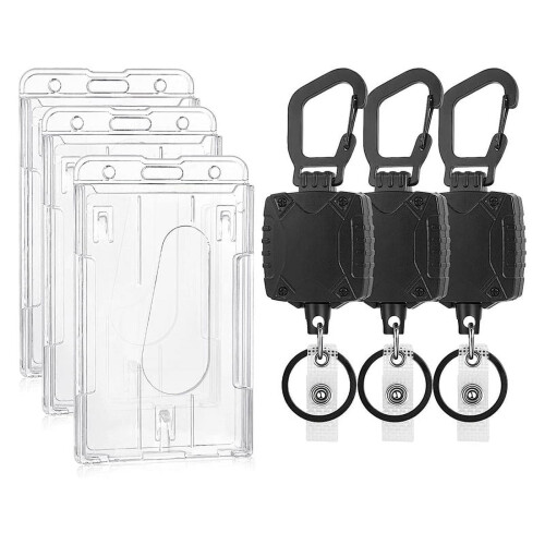 Pachet de 3 suporturi pentru insignă Vertical2Card și breloc retractabil rezistent