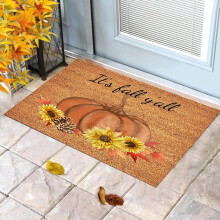 Covoraș de intrare cu tema Ziua Recunoștinței, covoraș de interior antiderapant în carouri Happy Fall Yall Buffalo, covor de intrare cu profil