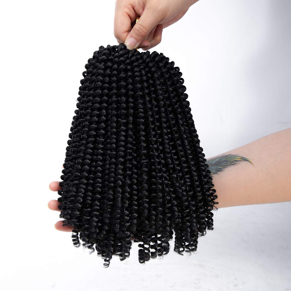 Unisex Black Spring Twist Crochet Hair Extensions 8 Inch Prelooped Jamaican Bounce Braids Natural Curl
