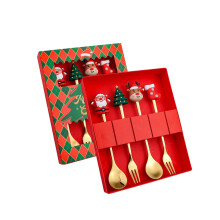 Ensemble de cuillères de Noël Jacenvly, fourchette à dessert en acier inoxydable et adorable poupée en cadeau, décorations de Noël d'intérieur
