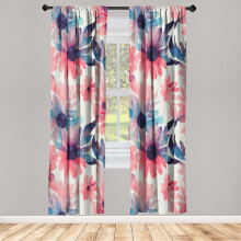 Floral Window Curtains, Watercolor Spring Flowers Big Petals Artwork, Lightweight 2-Panel Set with Rod Pocket, 28"x84", Violet Blue Dark Coral, by