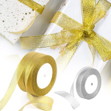 Pontos2Pcs22mx2cm Metaliczna wstążka organza, świąteczna dekoracja do pakowania prezentów DIY