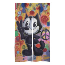 Cortina de ușă cu pisica Felix, tapiserie opacă de 34x57 inch, perdea de ușă, separator de cameră pentru intimitate, decor de bucătărie,
