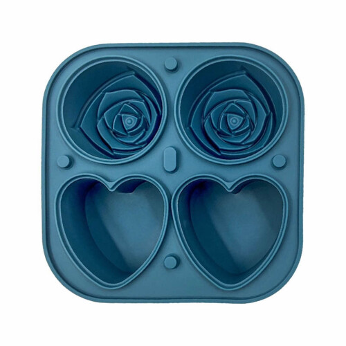 Δίσκος πάγου σιλικόνης Rose Heart Blue - Μεγάλο αντικολλητικό καλούπι κύβων με χωνί,