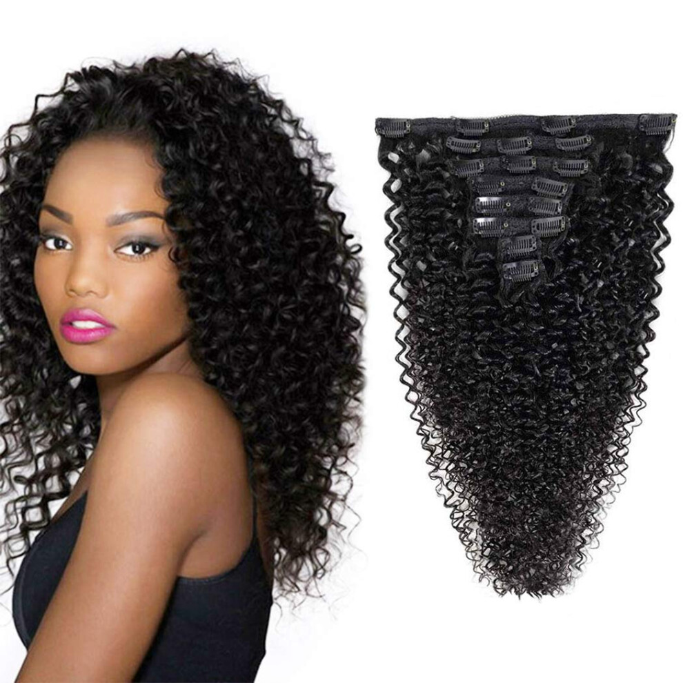 Unisex Clip In Human Hair Extensions Kinky Curly 1B Brazilian Jerry Curl 24 Inch 120G Double Weft Remy
