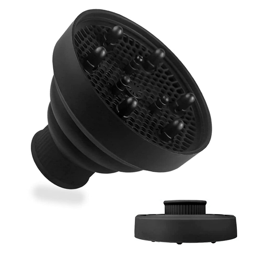 Black Universal Hair Dryer Diffuser Attachment, Heatresistant Silicone Foldable Design For Curly Hair,