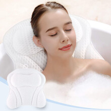 Bath Pillow for Head Neck and Back Support, 4D Air Mesh Spa Tub Cushion with 6 Suction Cups
