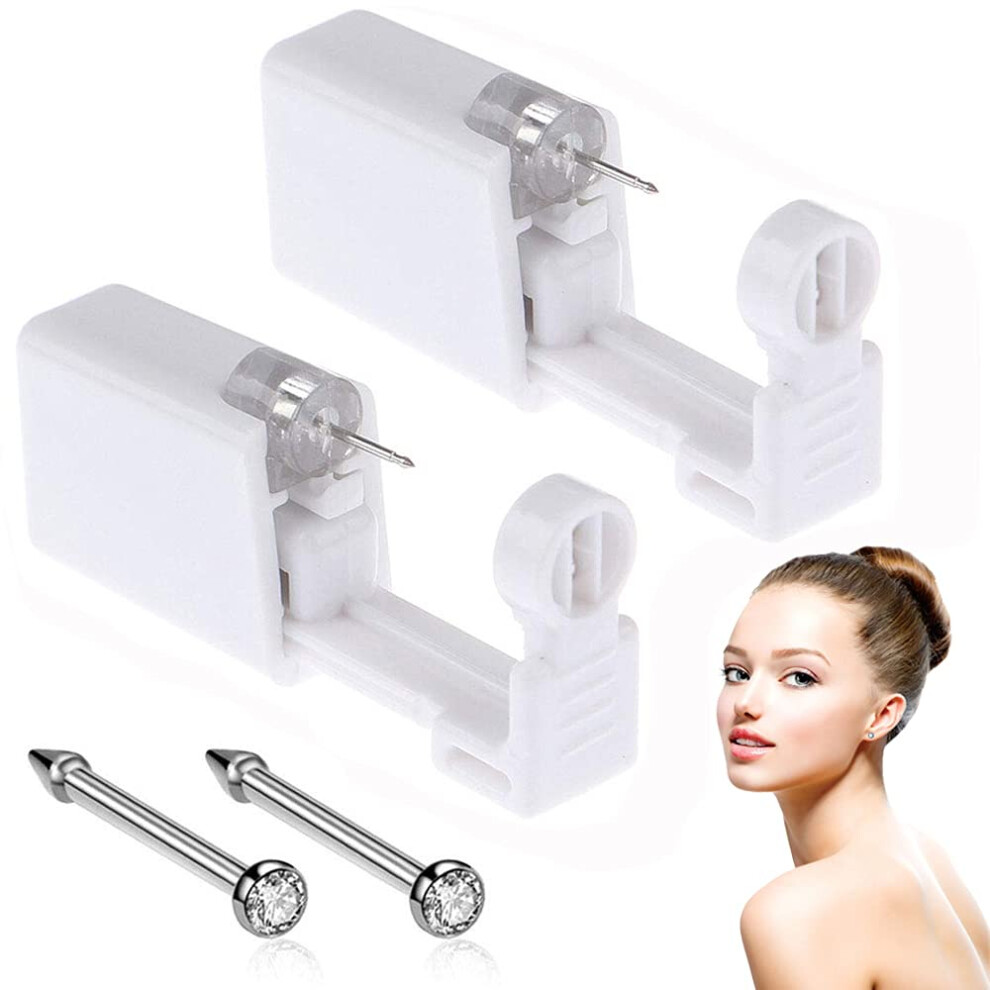 White Ear Piercing Kit 2 Pack Painless Singleuse Sterile Gun With Preloaded Studs For Home Use