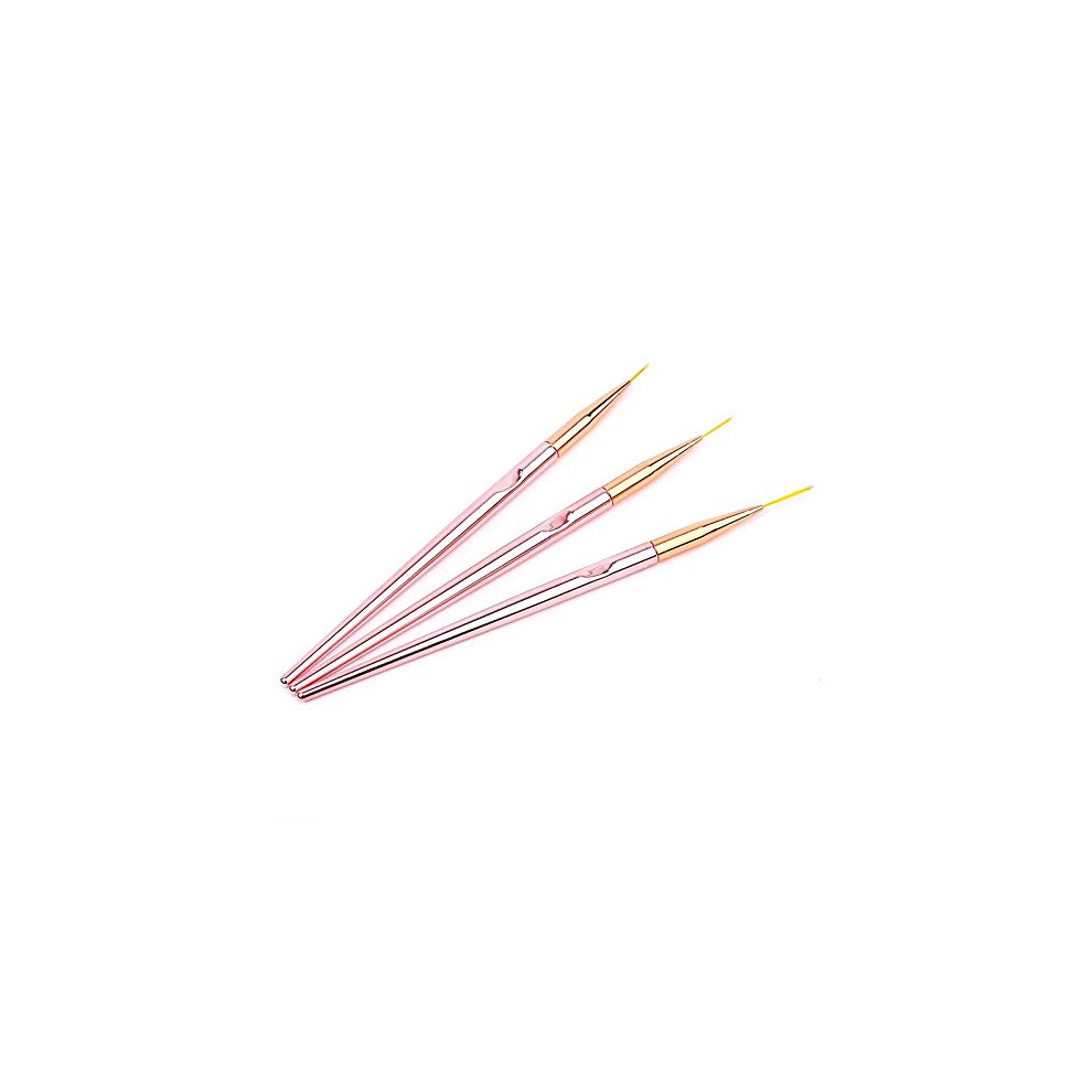 Gold Nail Art Brush Set 3Pcs Rose For Precise Glitter Application With Three Bristle Lengths