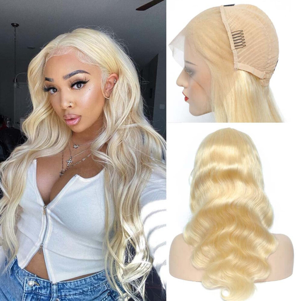 613 Blonde Body Wave Lace Front Wig 34 Inch Human Hair, 13x4 Transparent Lace, Natural Hairline