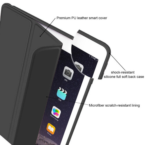 Capa ultrafina para iPad de 9,7 polegadas, antiderrapante com função de ativação/desativação automática, suporte triplo que oferece 2