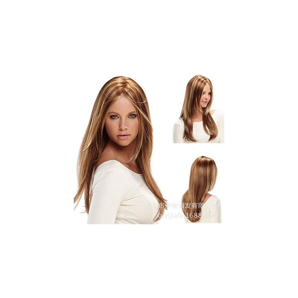 Unisex Golden Long Straight Wig For Women Heat Resistant Silky Synthetic Natural Look Gradient Hair