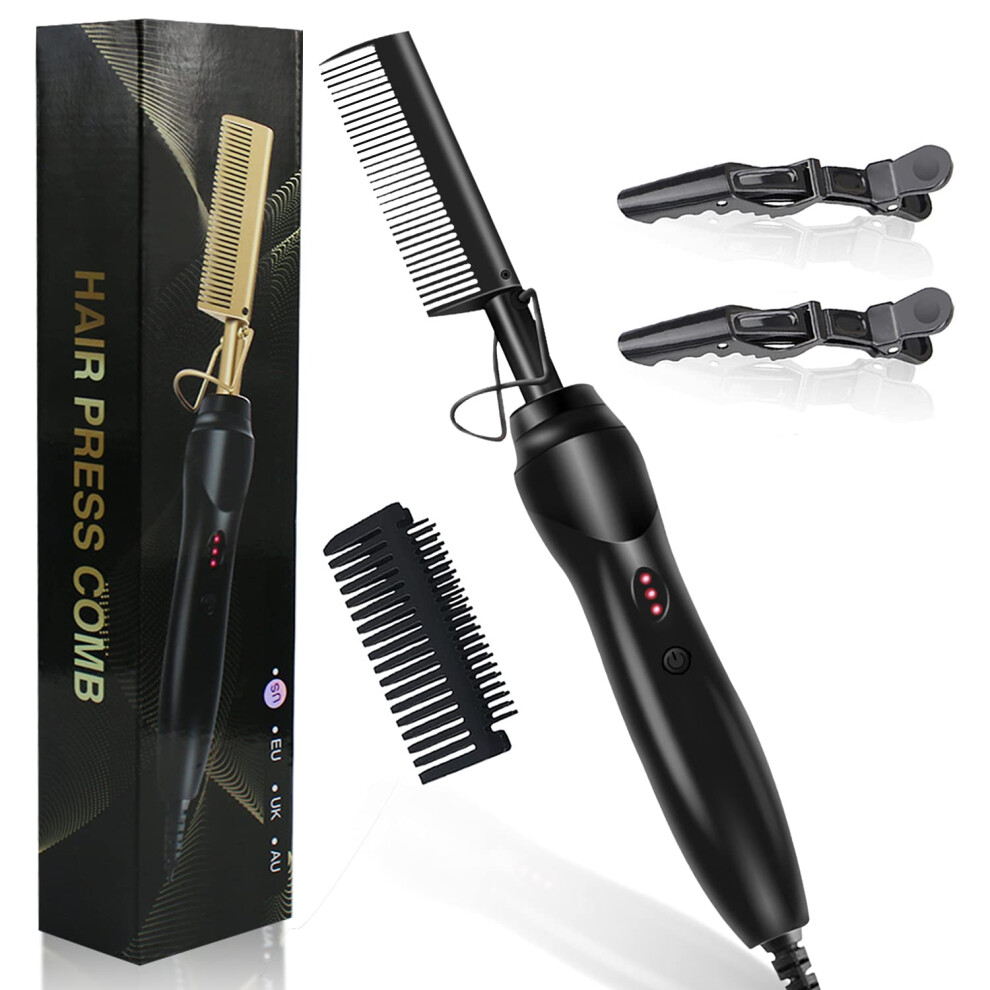 Unisex Black Hot Comb Hair Straightening Comb Ceramic 2 In 1 Straightener And Curler For Natural Hair Beard