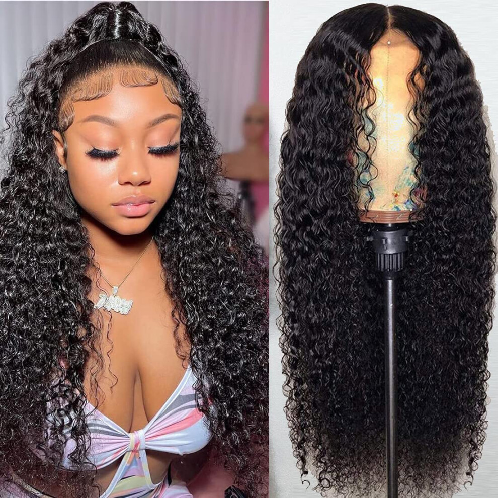 Unisex 28 Inch Kinky Curly Lace Front Human Hair Wig 13X4 Preplucked Baby Hair Glueless Wet And Wavy 150% Density Natural Hairline