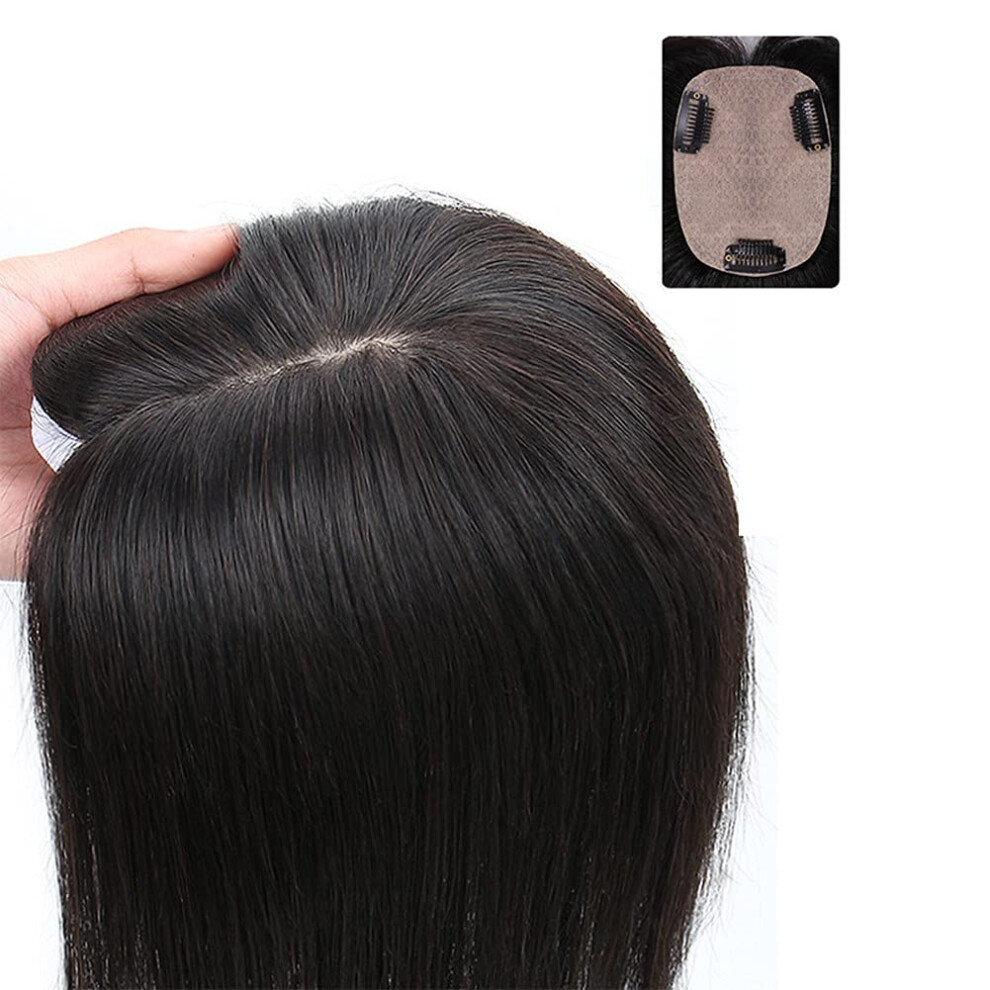 Unisex Brown Hair Topper Silk Base Human Hair Clip In For Thinning Hair Remy 5X8cm Natural Volume