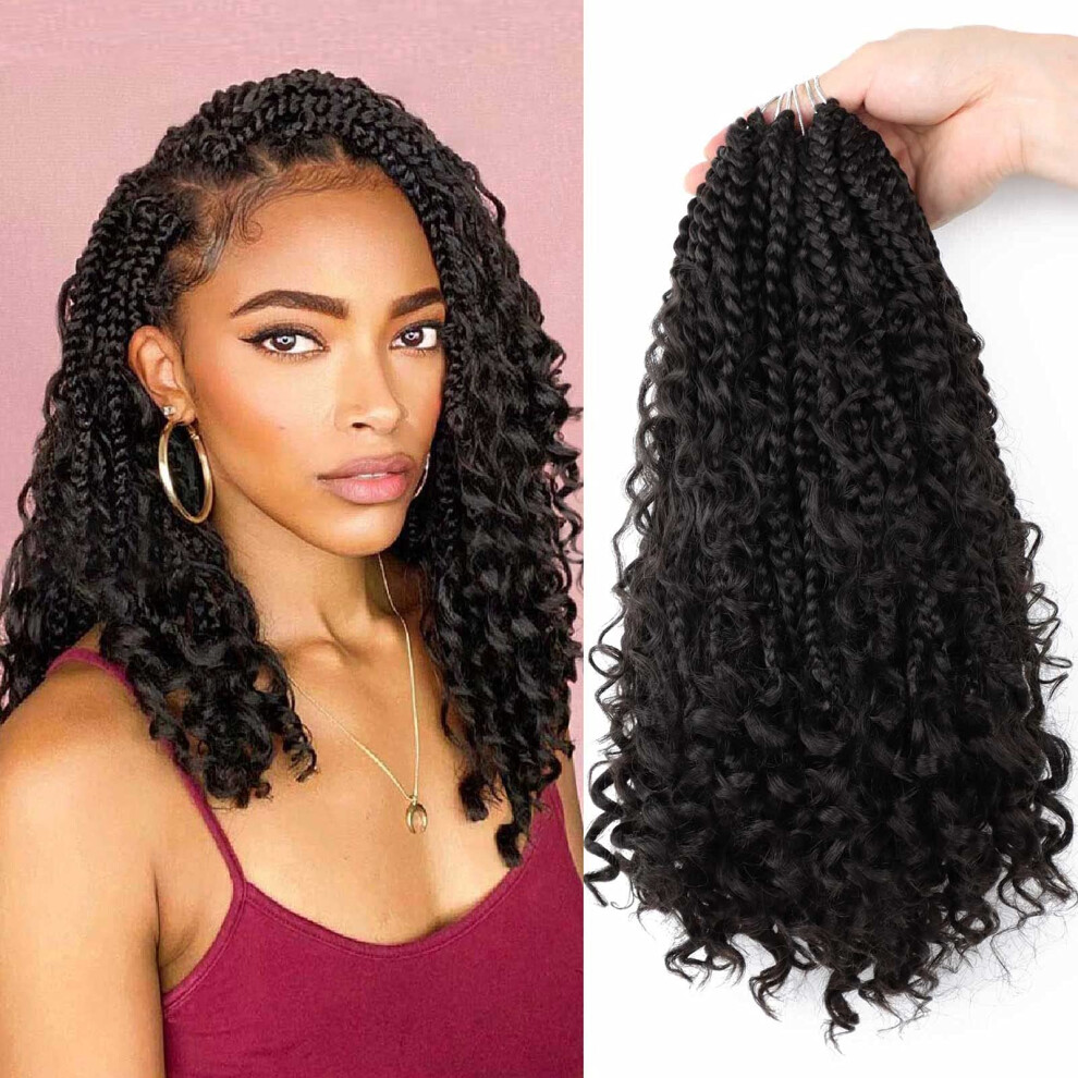 12 Inch Prelooped Crochet Box Braids with Boho Curly Ends, 8 Packs KidFriendly Goddess Hair