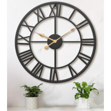 Relógio de parede grande de 35,5 cm (14 polegadas) para sala de estar, relógio de metal grande e silencioso, alimentado por bateria, com numerais