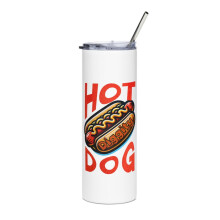 Copo térmico Hot Dog Fans Skinny Slim, Hot Diggity Dog (Branco)
