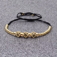 RSAMD Luxus-Armband für Damen und Herren mit Zirkonia-Krone, Makramee-Stil, verstellbar, mit Queen- und King-Charm-Motiv, vergoldet, Polygon