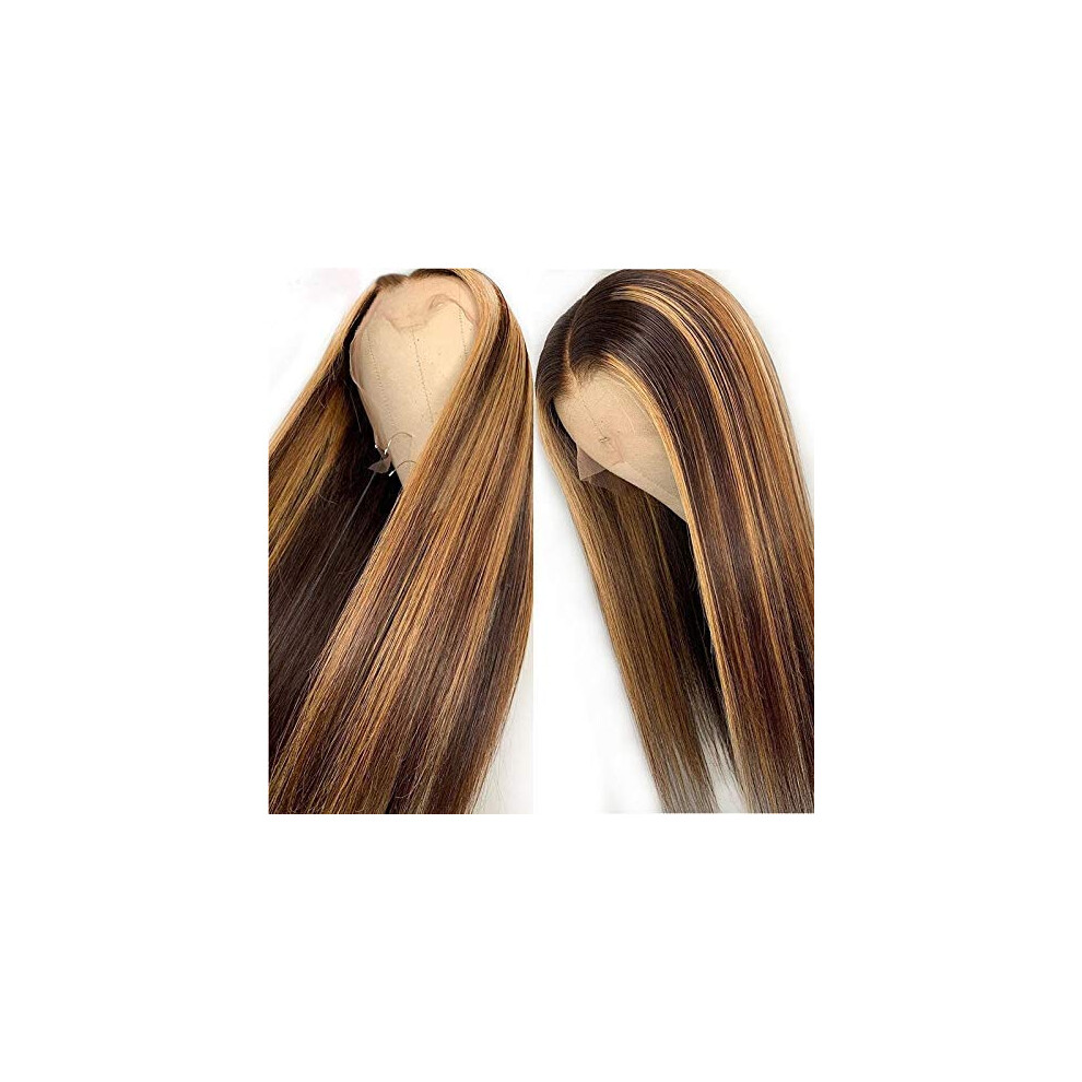 Unisex 18 Inch Blonde Highlight Lace Front Wig Brazilian Virgin Human Hair 150 Density Pre Plucked Natural Hairline