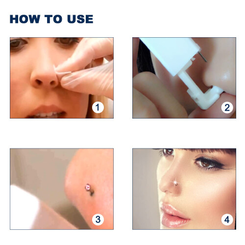 4Pack Disposable Nose Piercing Kit with Builtin Studs, Self Piercing Gun for Home Use White Pink 2