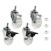 4 db 2 hüvelykes M8x15 mm-es csavarmenetes szárú görgők irodai szék görgő kerék átlátszó forgógörgők fékkel kanapé szék szekrényhez