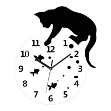 Gatto su una boccia per pesci Adorabile orologio da parete Orologio da parete artistico Gatto e pesce Casa Gattino Gatto Design moderno Orologio da